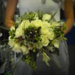 Classy yet unique bridal bouquet of whites, pewter, and greens.