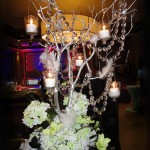 Crystal tree with hanging candles.