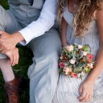 Beautiful, round bridal bouquet captured from above.