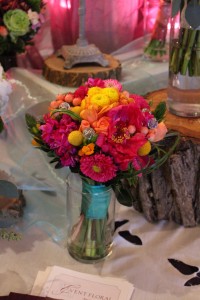 Colorful bouquet in warm tones. Fun colors and textures.