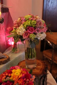 Pretty bouquet in soft pinks and light greens.