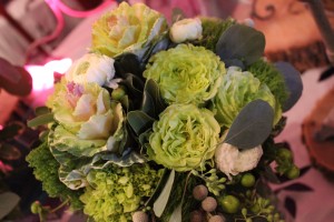A close look at the textures of Garden Roses, Kale, Hydrangea, Berries, and Ranunculus.