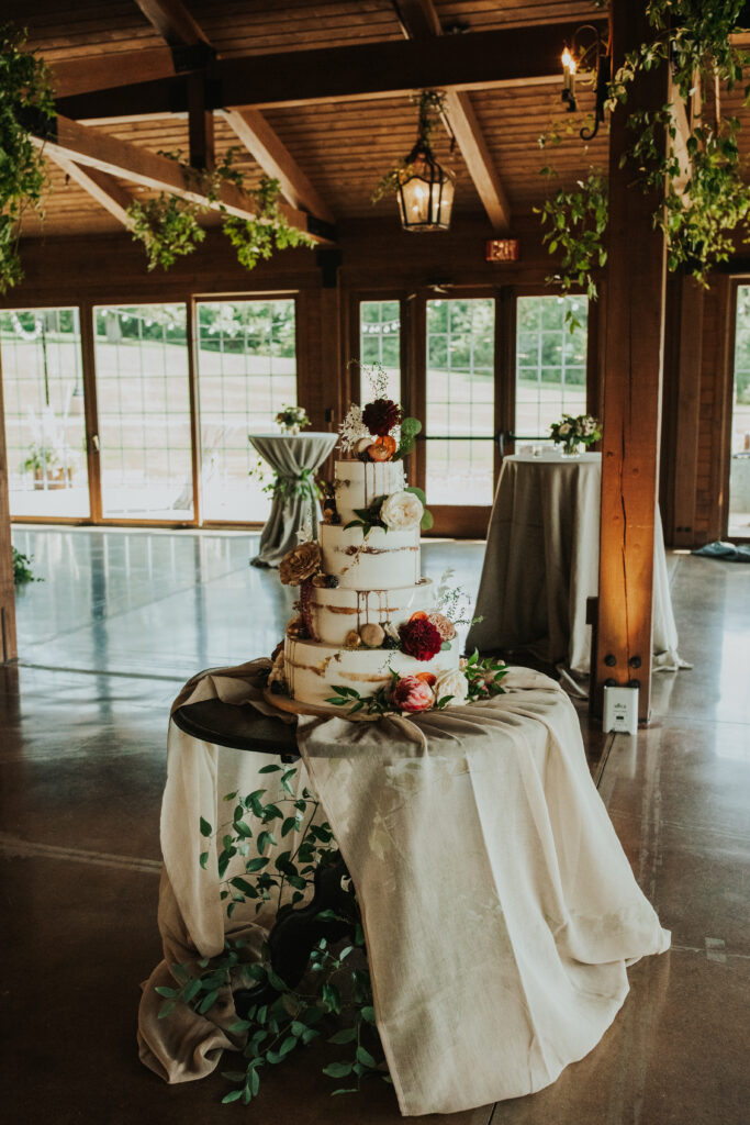 wedding cake with beautiful flowers and greenery