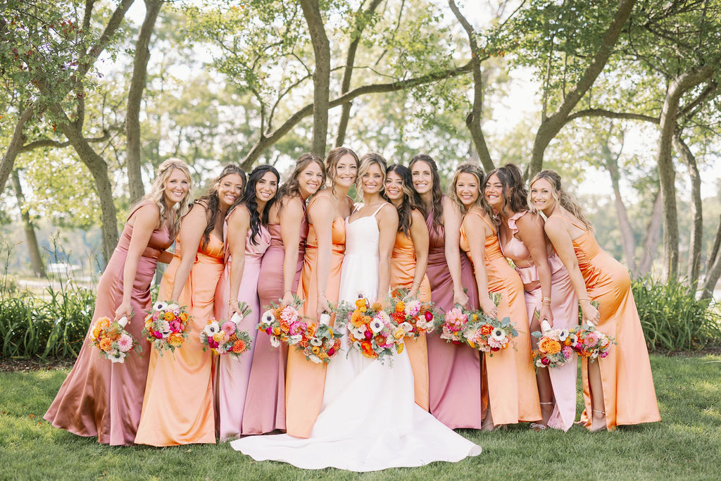bridal party with bouquets